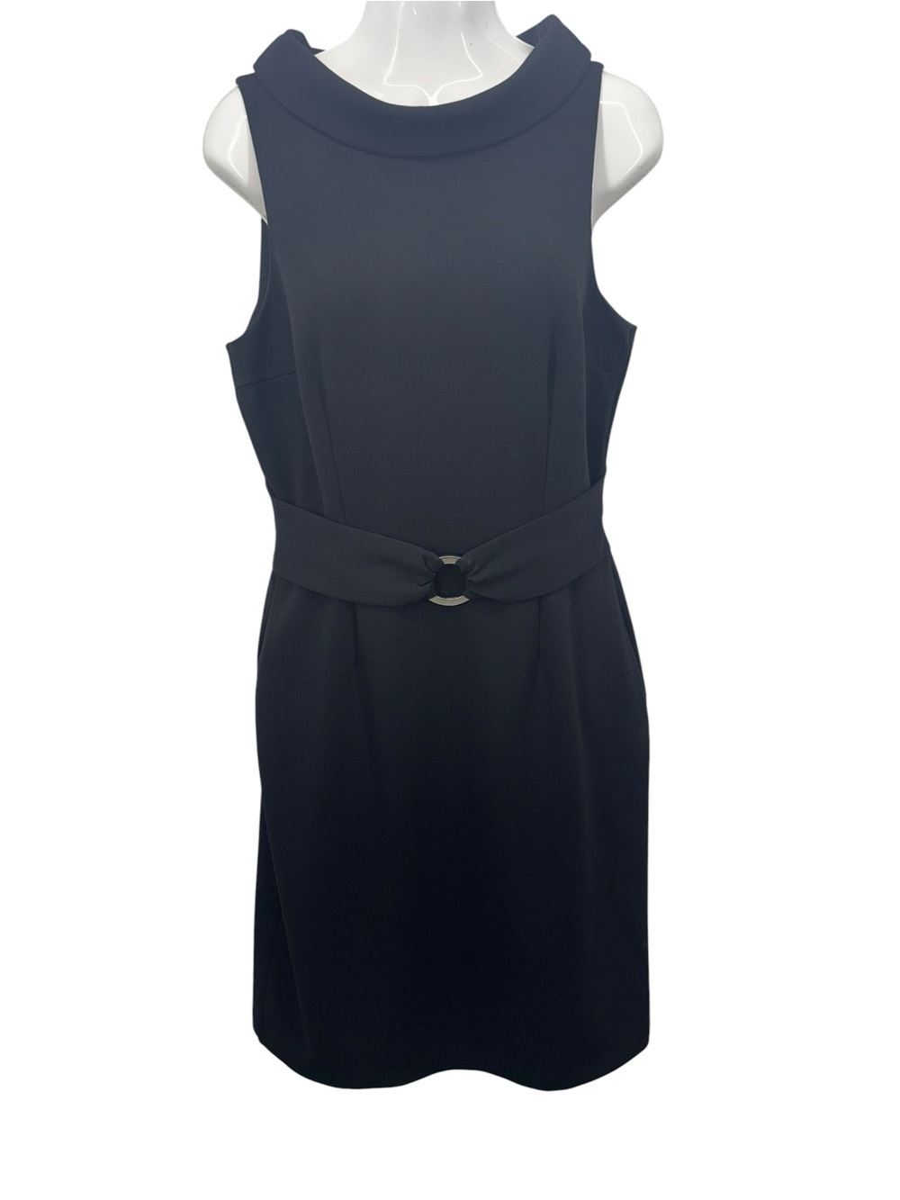 White House Black Market Black Sleeveless Belted Sheath Dress